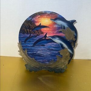 Dolphin Ocean Sunset Sculpture